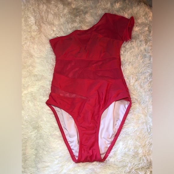 VENUS Red Deep Pink One-Shoulder One Piece Swimsuit - Picture 3 of 15